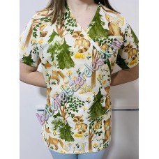 Orvosi-Nővérke tunika - XS fenyőfás erdei állatos