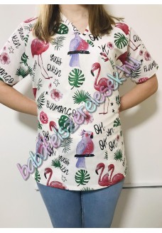Orvosi-Nővérke tunika - flamingós papagájos
