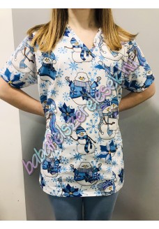 Orvosi-Nővérke tunika - kék hóemberes Orvosi-Nővérke tunika - kék hóemberes