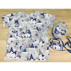 Orvosi-Nővérke tunika - királykék karácsonyi manós