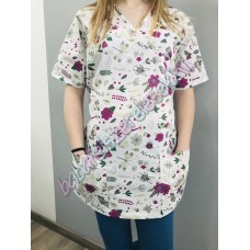 Orvosi-Nővérke tunika - lila virágos