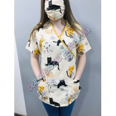 Orvosi-Nővérke tunika - mustár cicás