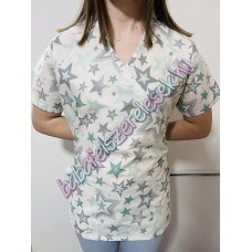 Orvosi-Nővérke tunika - nagy szürke-menta csillagos