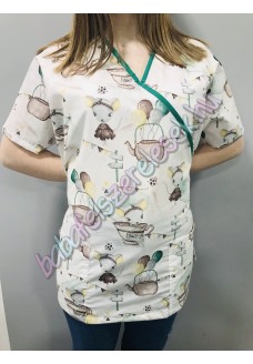 Orvosi-Nővérke tunika - pasztell menta-barna egérkés Orvosi-Nővérke tunika - pasztell menta-barna egérkés