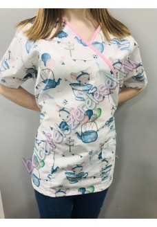 Orvosi-Nővérke tunika - pasztell rózsaszín-kék egérkés