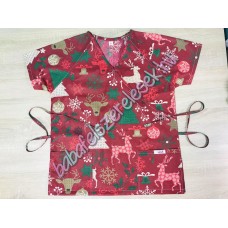 Orvosi-Nővérke tunika - piros-arany rénszarvasos