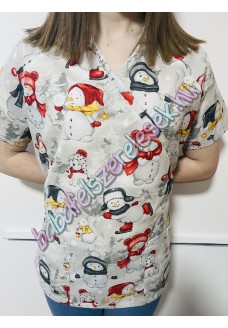 Orvosi-Nővérke tunika - piros-szürke hóemberes Orvosi-Nővérke tunika - piros-szürke hóemberes