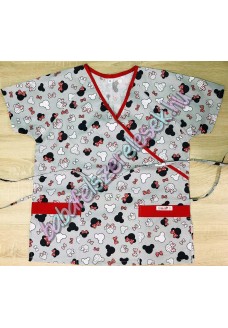 Orvosi-Nővérke tunika - piros-szürke minnie fejes