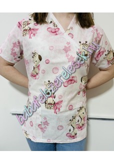 Orvosi-Nővérke tunika - rózsaszín álom zsiráfos