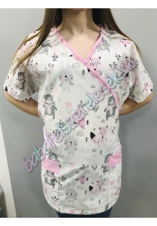 Orvosi-Nővérke tunika - rózsaszín-szürke állatos