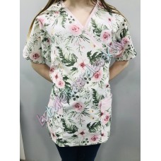 Orvosi-Nővérke tunika - rózsaszín virágos