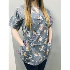 Orvosi-Nővérke tunika - Szürke alapon cicás