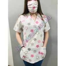 Orvosi-Nővérke tunika - XS szürke-rózsaszín nagy csillagos