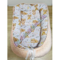 Babafészek - nyuszis-alvó macikás+ pihe-puha barack minky Babafészek - nyuszis-alvó macikás+ pihe-puha barack minky