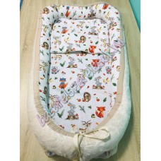 Babafészek - erdő állatai + pihe-puha bézs minky Babafészek - erdő állatai + pihe-puha bézs minky