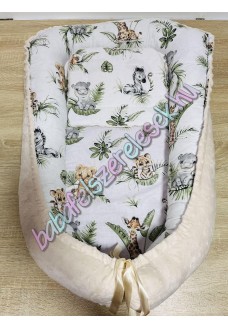 Babafészek - szafaris + pihe-puha bézs minky Babafészek - szafaris + pihe-puha bézs minky
