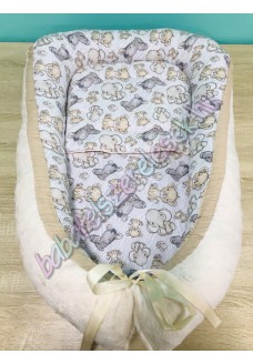 Babafészek - zebrás-elefántos + pihe-puha bézs minky Babafészek - zebrás-elefántos + pihe-puha bézs minky