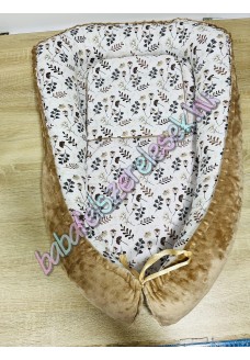 Babafészek - bézs apró virágos + pihe-puha kávébarna minky