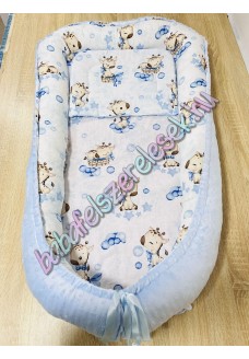 Babafészek - kék álom zsiráfos + pihe-puha világoskék minky Babafészek - kék álom zsiráfos + pihe-puha világoskék minky