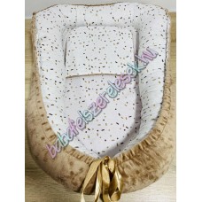 Babafészek - bézs-kávébarna cukorkás + pihe-puha kávébarna minky Babafészek - bézs-kávébarna cukorkás + pihe-puha kávébarna minky