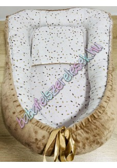 Babafészek - bézs-kávébarna cukorkás + pihe-puha kávébarna minky Babafészek - bézs-kávébarna cukorkás + pihe-puha kávébarna minky