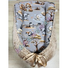 Babafészek - szürke dzsungeles + pihe-puha kávébarna minky