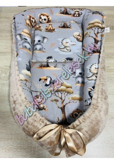 Babafészek - szürke dzsungeles + pihe-puha kávébarna minky Babafészek - szürke dzsungeles + pihe-puha kávébarna minky