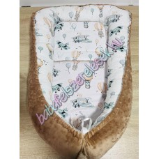 Babafészek - zöld hőlégballonos macis + pihe-puha kávébarna minky Babafészek - zöld hőlégballonos macis + pihe-puha kávébarna minky