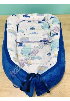 Babafészek - királykék autós + pihe-puha királykék minky