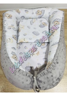 Babafészek - bézs-szürke alvó koalás + pihe-puha középszürke minky Babafészek - bézs-szürke alvó koalás + pihe-puha középszürke minky