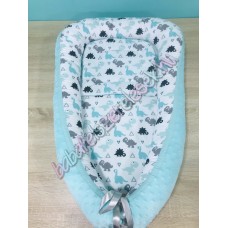 Babafészek - menta-szürke dínós + pihe-puha menta minky Babafészek - menta-szürke dínós + pihe-puha menta minky