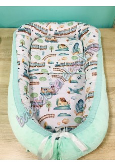 Babafészek - menta vonatos + pihe-puha menta minky