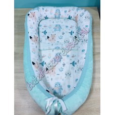 Babafészek - pasztell állatos + pihe-puha menta minky Babafészek - pasztell állatos + pihe-puha menta minky