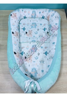 Babafészek - pasztell állatos + pihe-puha menta minky