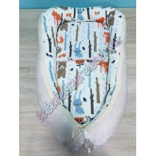 Babafészek - bézs erdős + pihe-puha minky Babafészek - bézs erdős + pihe-puha minky