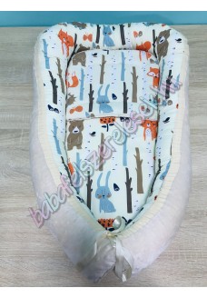 Babafészek - bézs erdős + pihe-puha minky Babafészek - bézs erdős + pihe-puha minky