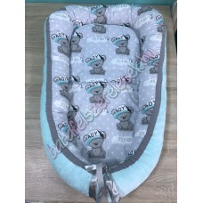 Babafészek - menta-szürke boy + pihe-puha minky