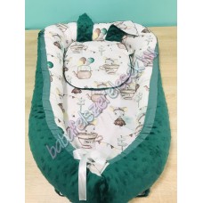 Babafészek - pasztell menta-barna egérkés + pihe-puha minky