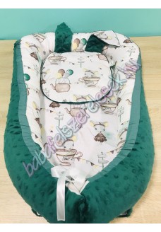 Babafészek - pasztell menta-barna egérkés + pihe-puha minky Babafészek - pasztell menta-barna egérkés + pihe-puha minky