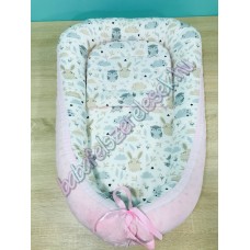 Babafészek - baglyos-nyuszis + pihe-puha rózsaszín minky