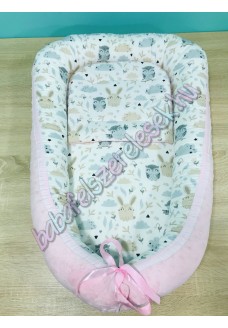 Babafészek - baglyos-nyuszis + pihe-puha rózsaszín minky Babafészek - baglyos-nyuszis + pihe-puha rózsaszín minky