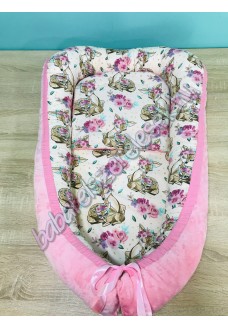 Babafészek - rózsaszín bambis + pihe-puha minky