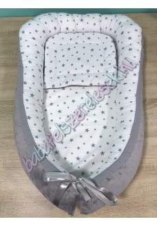 Babafészek - szürke csillagos + pihe-puha minky