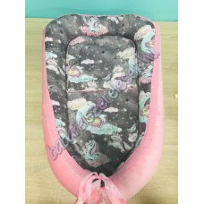 Babafészek - szürke unikornisos + pihe-puha minky