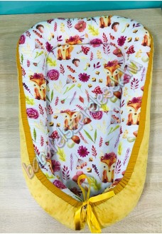 Babafészek - mustár rókás + pihe-puha mustár minky