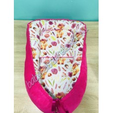 Babafészek - mustár rókás + pihe-puha pink minky