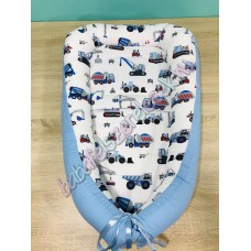 Babafészek - fehér-kék munkagépes Babafészek - fehér-kék munkagépes