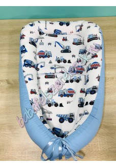 Babafészek - fehér-kék munkagépes Babafészek - fehér-kék munkagépes