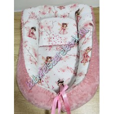 Babafészek - rózsaszín tavasztündéres + pihe-puha rosegold minky