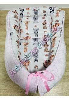 Babafészek - indiános-szafaris + pihe-puha rózsaszín minky Babafészek - indiános-szafaris + pihe-puha rózsaszín minky